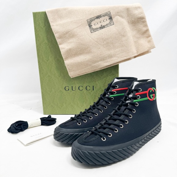 Gucci Interlocking G Logo Canvas High Top Sneakers - Picture 1 of 13